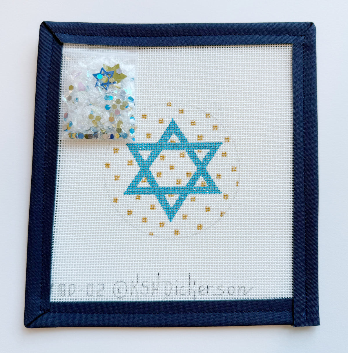 Star of David - Sparkly Aqua Blue w/ Gold Dots JMD-02