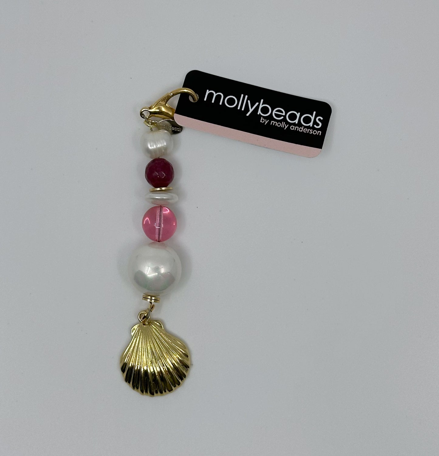 mollybeads Scissor Fob Gold Scallop Shell - Pink with Pearl