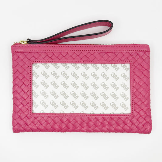 Planet Earth Leather Woven Clutch - Hot Pink