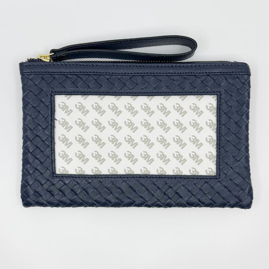 Planet Earth Leather Woven Clutch - Navy