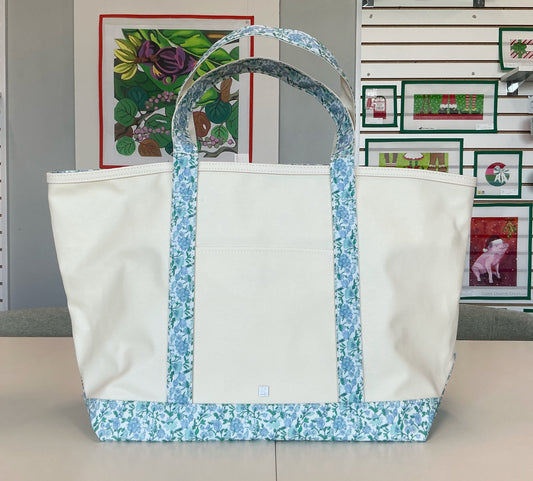 Maxi Tote - Coated Canvas Large Natural with Hamptons Floral Trim
