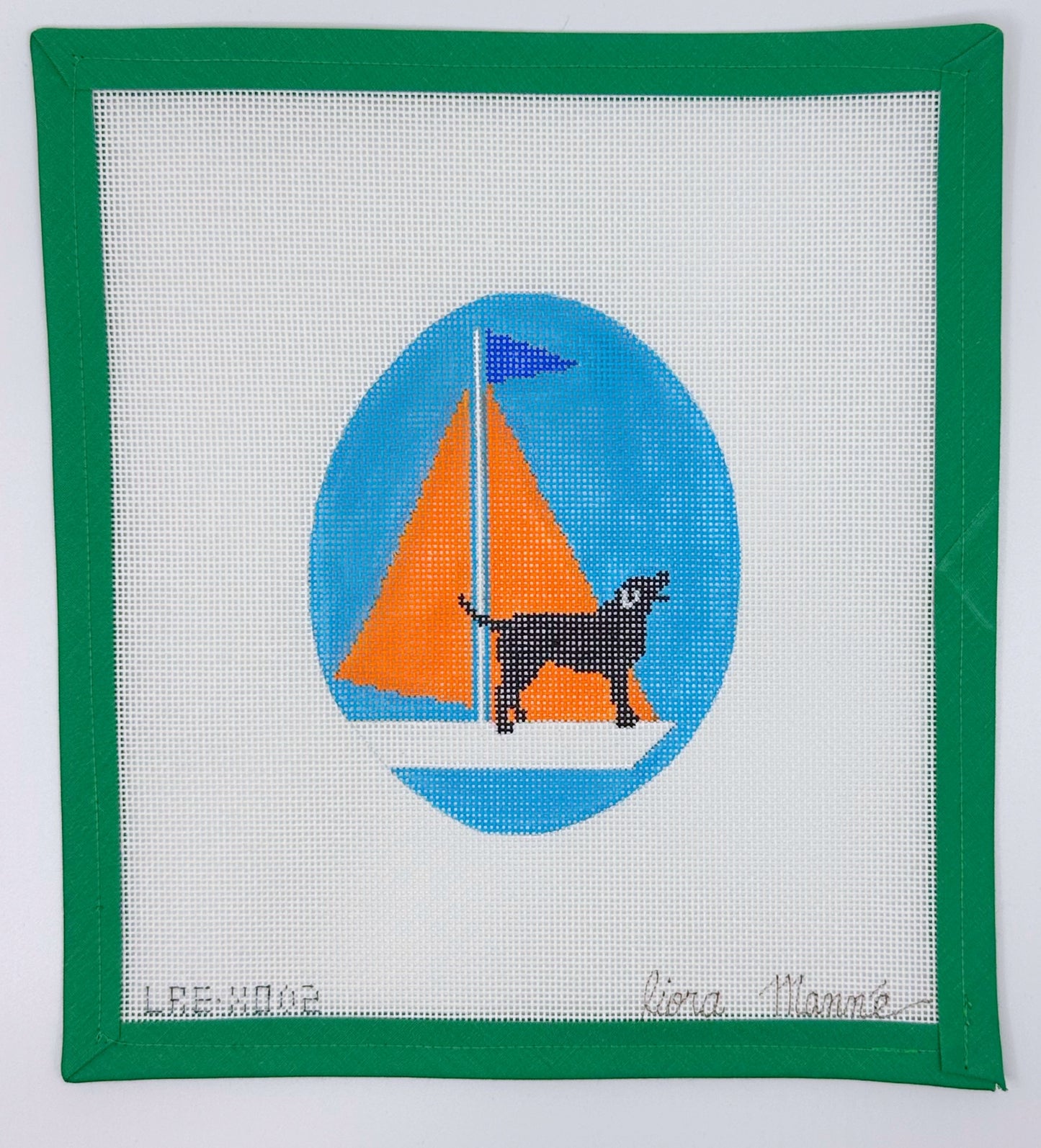 LRE-XO02 Black Lab on Orange Sailboat