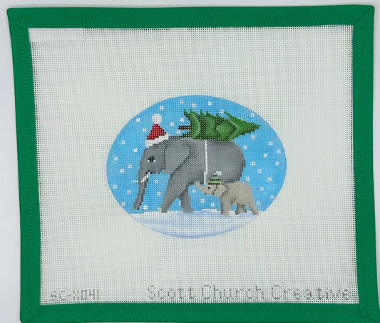 SC-XO41 Mama and Baby Elephant with Tree