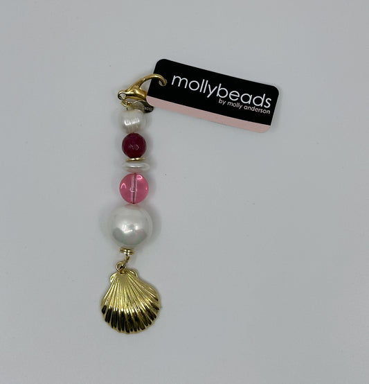 mollybeads Scissor Fob Gold Scallop Shell - Pink with Pearl