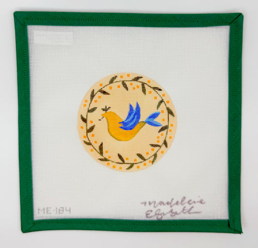 Dove Round Ornament with Fabric