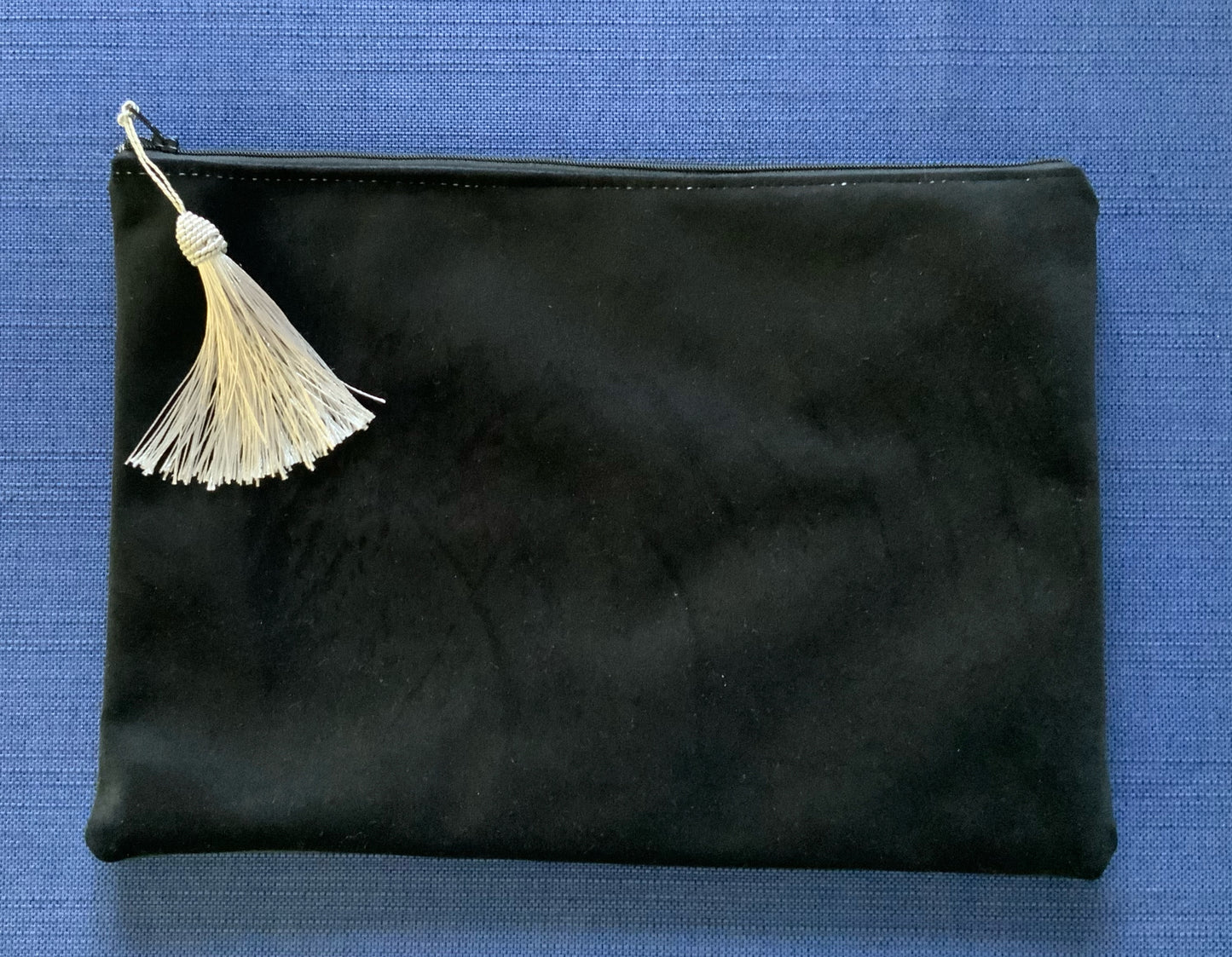 Anna Clutch - Black Velour with Silver Tassel